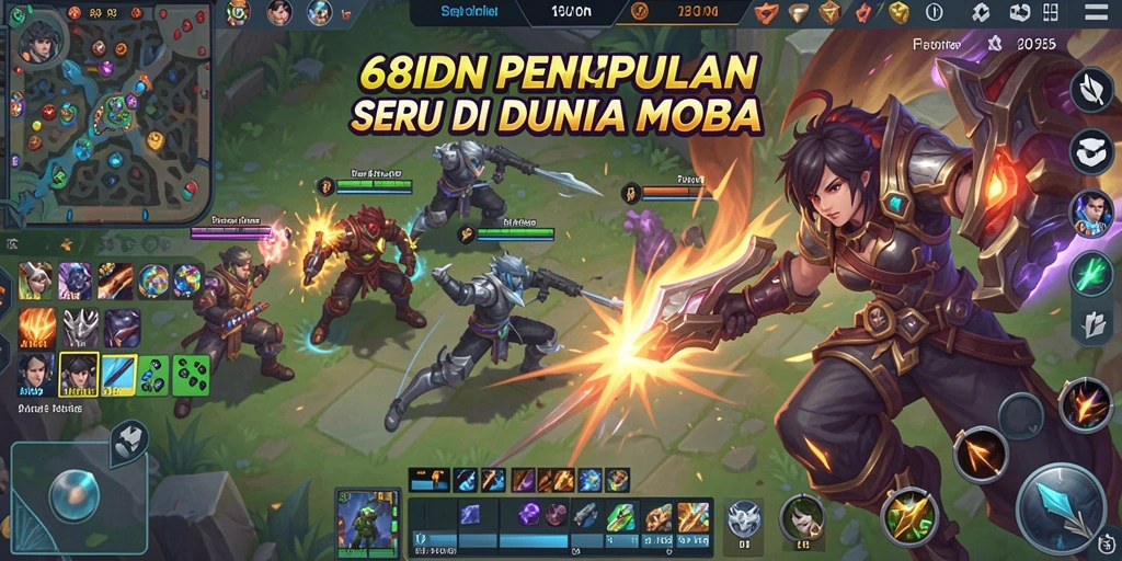 Screenshot dari pertempuran intens dalam 68IDN MOBA.