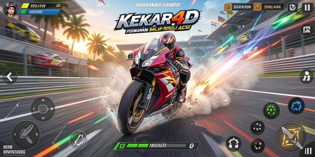 Gameplay seru dari KEKAR4D dengan aksi balap motor yang mendebarkan.