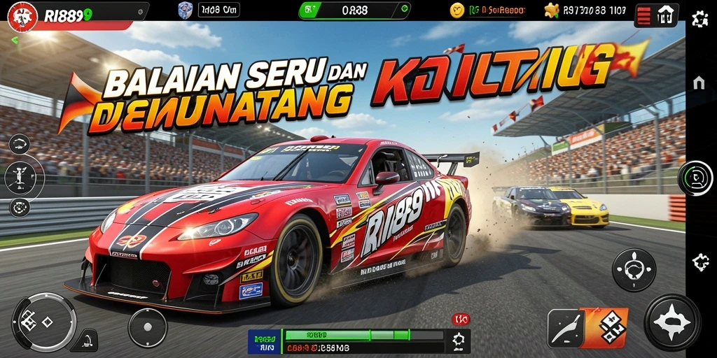 Tangkapan layar gameplay RI889 dengan aksi balapan yang intens.
