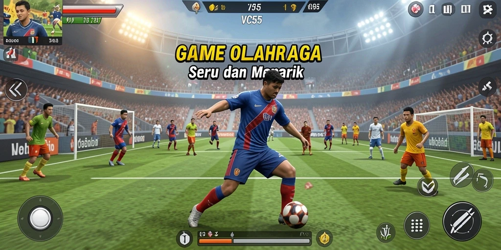 Tangkapan layar menunjukkan pertandingan seru dalam game olahraga VC55.